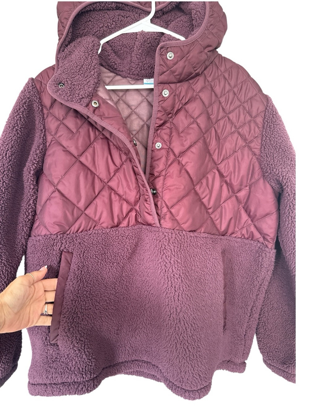 Columbia Quilted & Sherpa Pullover Hoodie - Mauve Women’s Large - Picture 3 of 5